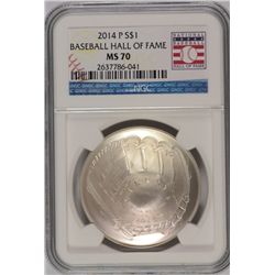 2014 BASEBALL HALL OF FAME SILVER DOLLAR, NGC MS-70!  WOW!!