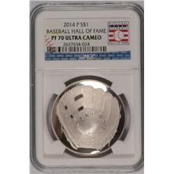 2014 BASEBALL HALL OF FAME SILVER DOLLAR, NGC PROOF-70 ULTRA CAMEO  WOW!!