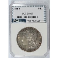 1884-S MORGAN SILVER DOLLAR, PCI MS-60  RARE IN MINT STATE!