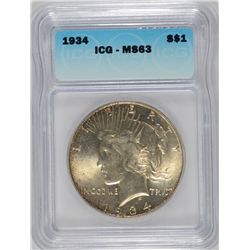 1934 PEACE DOLLAR ICG MS63  BEAUTIFUL