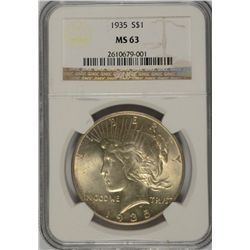 1935 PEACE DOLLAR, NGC MS-63 WHITE