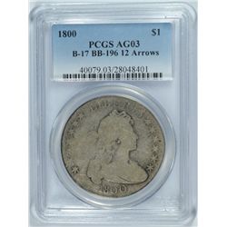 1800 BUST DOLLAR PCGS AG-3 (B-17, BB-196) 12-ARROWS