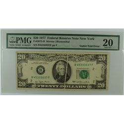 1977 $20 FEDERAL RESERVE NOTE (MAJOR MINT ERROR-GUTTER FOLD) PMG 20