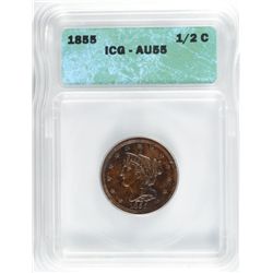 1855 HALF CENT ICG AU-55