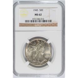 1945 WALKING LIBERTY HALF DOLLAR NGC MS-62