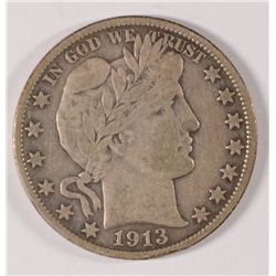 1913-S BARBER HALF DOLLAR, VF ORIGINAL!