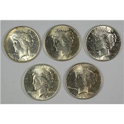 ( 5 ) CHOICE BU PEACE DOLLARS:  1922, 1923, ( 2 ) 1924 & 1925  NICE LOT!