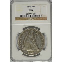 1872 SEATED DOLLAR, NGC XF-40