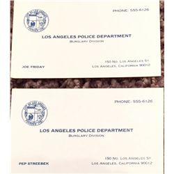 Pair of Prop L.A.P.D. Business Cards from the film  Dragnet  starring Tom Hanks and Dan Akroyd