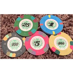 Lot of (5) Casino Chips from the Timothy Dalton 007 Film "License to Kill"