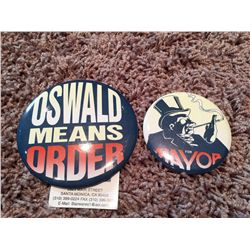 Lot of (2) Prop Oswald for Mayor Buttons from  Batman Returns 