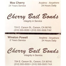 Prop Pair of Cherry Bail Bonds Business Cards from the film  Jackie Brown  starring Samuel L. Jackso