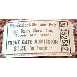 Elvis Presley Concert Ticket from his appearance at the Mississippi-Alabama Fair, considered to be h