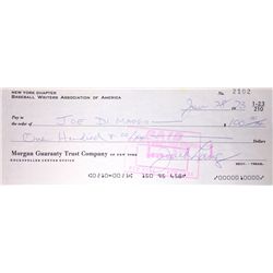 Joe DiMaggio Original Signed Bank Check from the NY Baseball Writers Association in 1973