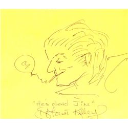 DeForest Kelley from the series "Star Trek" Original Sketch and Autograph with the inscription "He's