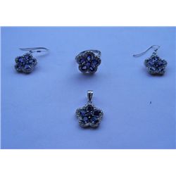 Set of Ring,Earring And Pendant, Stone: Amethyst, Weight : 12.950g, Made In 925 Silver