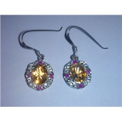 6.040g Earring of Citrine, Ruby and CZ Sterling 925 Silver