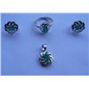 Image 1 : Set of Ring,Earring And Pendant, Stone: Green Onex, Weight : 11.070g, Made In 925 Silver