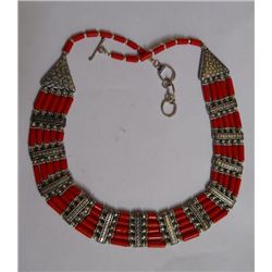 87.910g  Necklace of  Red Coral Made in 925 Silver