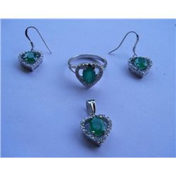 Set of Ring,Earring And Pendant, Stone: Green Onex, Weight : 9.820g, Made In 925 Silver