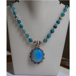 62.130g Necklace of Chalcedony Blue Made in German Silver
