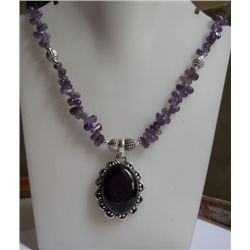 50.460g  Necklace of Amethyst Made in German Silver