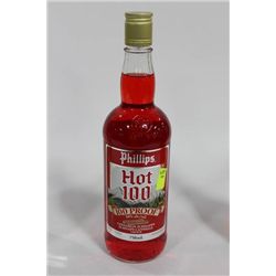 750ML BOTTLE OF HOT 100 CINNAMON SCHNAPPS 50%