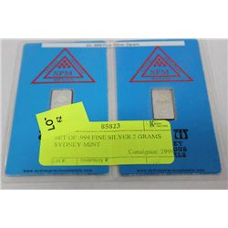 SET OF 2 .999 FINE SILVER 2 GRAM SYDNEY MINT BARS