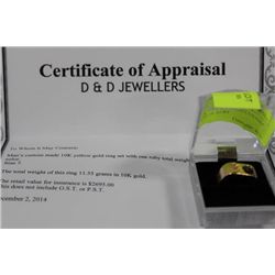 MANS 10KT YELLOW GOLD CUSTOM MADE RING 1CT RUBY