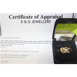 UNISEX 14K YELLOW GOLD CUSTOM MADE PUZZLE RING