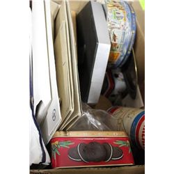 ESTATE BOX OF COLLECTIBLE TINS ETC