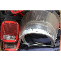 BOX OF AUTOMOTIVE PARTS AND GRINDING SHIELDS