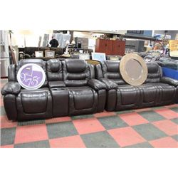 NEW CHOCOLATE BROWN LEATHER RECLINING SOFA W/