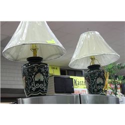 PAIR OF GREEN ETCHED DESIGNER LAMPS