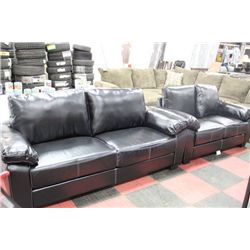 NEW BLACK LEATHERETTE SOFA W LOVE SEAT