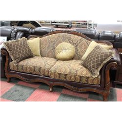 NEW WOOD CARVED FABRIC  AND LEATHER SOFA