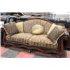 Image 1 : NEW WOOD CARVED FABRIC  AND LEATHER SOFA