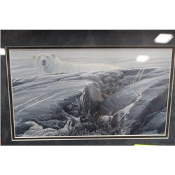 ROBERT BATEMAN OAK FRAMED POLAR BEAR PRINT