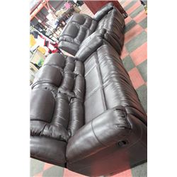 NEW CHOCOLATE BROWN LEATHER RECLINING SOFA W LOVE