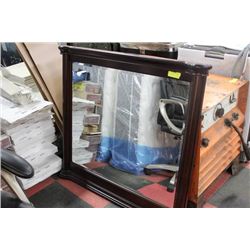 SOLID DARK WOOD FRAME MIRROR W/ BEVELLED GLASS