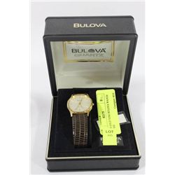 MENS GOLD TONE BULOVA WATCH IN CASE