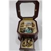 Image 1 : SMALL CHERRY WOOD JEWELLERY BOX W CONTENTS