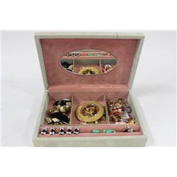 SUEDE JEWELLERY BOX W CONTENTS