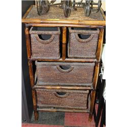 WICKER STAND W/ 4 DRAWERS