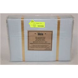 600 THREAD COUNT QUEEN DUVET SET BLUE STRIPES