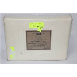 400 THREAD COUNT QUEEN DUVET SET BEIGE STRIPES