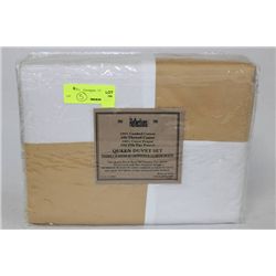 500 THREAD COUNT QUEEN DUVET SET WHITE AND GOLD