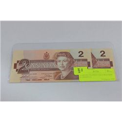 GEM UNC CONSEC S/N 1986 ROBIN $2 NOTES X2