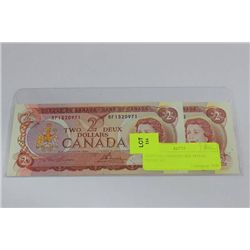 GEM UNC CONSEC S/N 1974 $2 NOTES X2