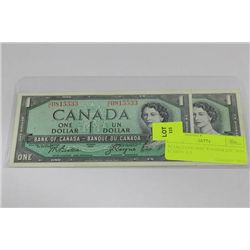 SCARCE CONSEC S/N GEM UNC 1954 $1 NOTE X2